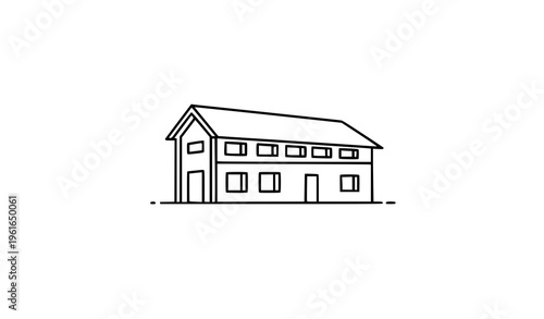 Stylized linear long house vector icon sideways for apps and UI design