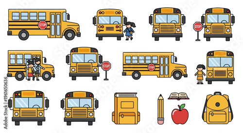 School Bus Collection: Transportation, Education, Kids, Supplies and Stop Signs