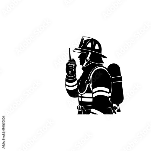 Firefighter Silhouette with Radio – Emergency Rescue Worker, Fire Service Illustration