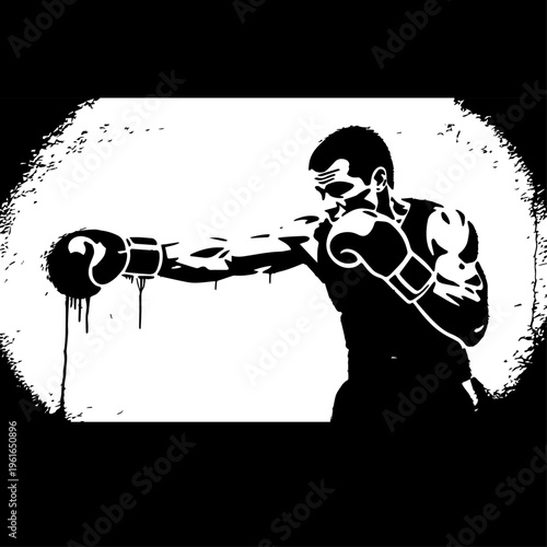 Boxer Punch Silhouette – Fighting Athlete Training, Boxing Sport Action Illustration