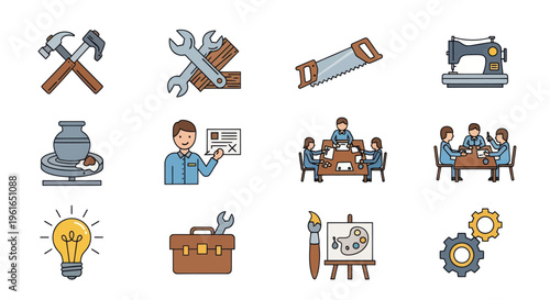 Set of Icons Representing Various Professions and Skills