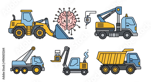 Construction Machines and AI Brain Concept Art