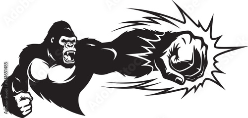Gorilla Punching with Fierce Anger and Powerful Strength Illustrated