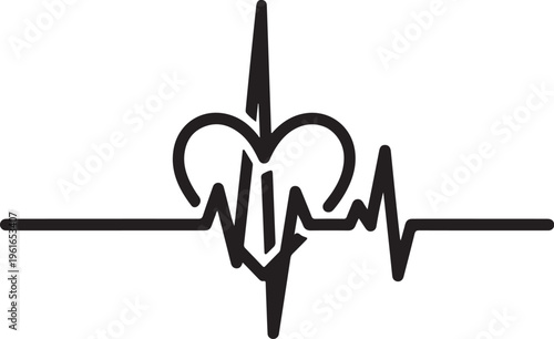 Heart rate line, ECG heartbeat, medical symbol, black vector icon
