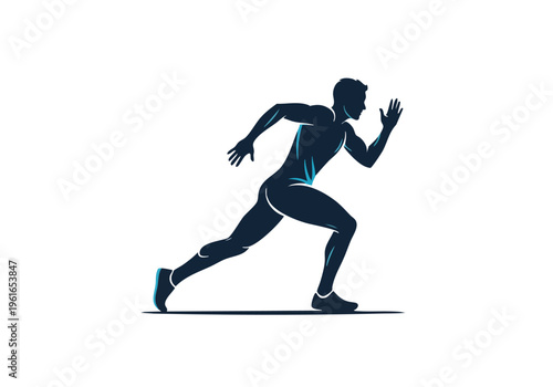 Running man silhouette. Dynamic sprinter graphic. Energetic athlete icon. Fitness sport illustration.