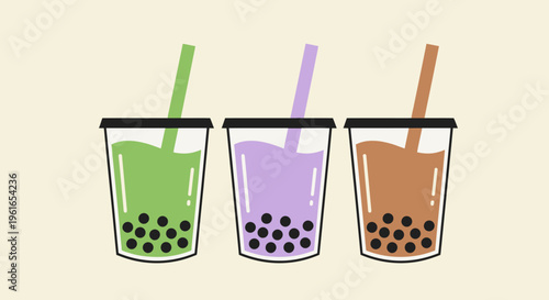 Colorful drinks with boba straws.