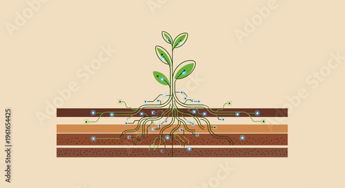 Green plant growing in soil layers.