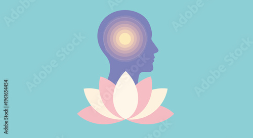Mindful person with lotus flower head.