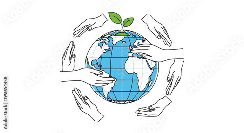 Hands around the blue planet earth.