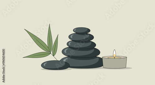 Stack of zen stones and candle.
