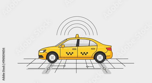 Yellow Taxi Cab Side View Illustration.
