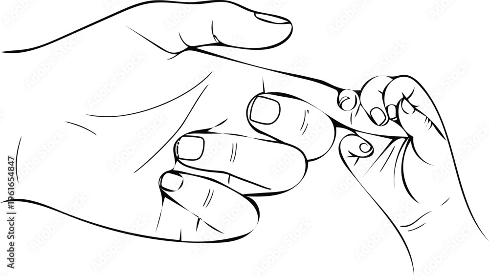 Obraz premium Baby Holding Father Finger Hand Line Art Drawing for Father's Day