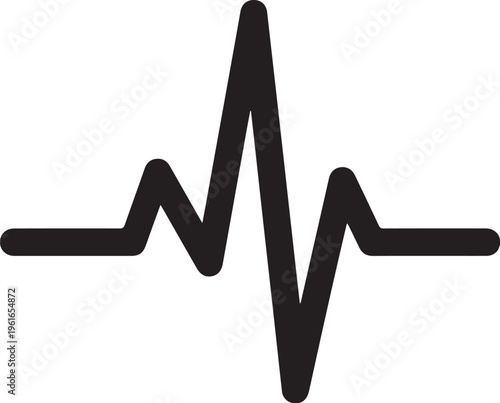 ECG heartbeat, cardiograph waveform, black medical icon, vector illustration