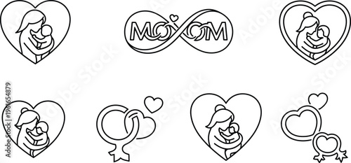 Mother and Child Heart Infinity Line Art Symbols for Mother's Day Design