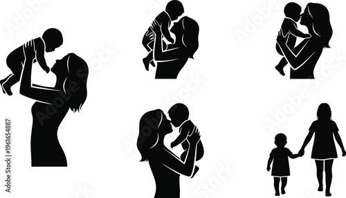Mother and Baby Silhouette Collection for Mother's Day Vector Design