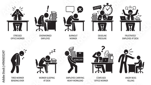 Workplace Stress and Professional Burnout Icon Set