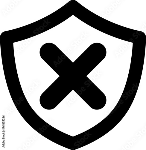 盾とバツのアイコン（ブロック・拒否・セキュリティ無効） Shield and Cross Icon for Security Block
