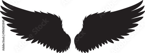Black angel wings silhouette on white background graphic design