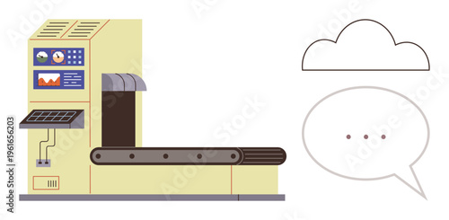 Factory automation, manufacturing processes, industrial equipment, modern production, workflow optimization, factory layout planning. Conveyor belt and control panel. Factory automation