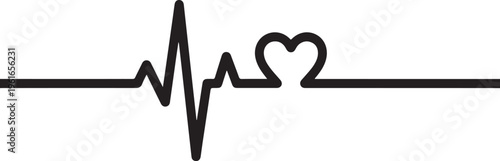 Heart rate, ECG, heartbeat line, love symbol, medical vector icon