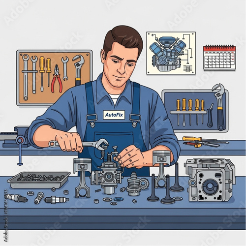 Mechanic working on machinery in workshop.