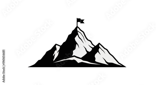 Flag On Mountain Peak - Symbol of Success, Achievement, and Victory