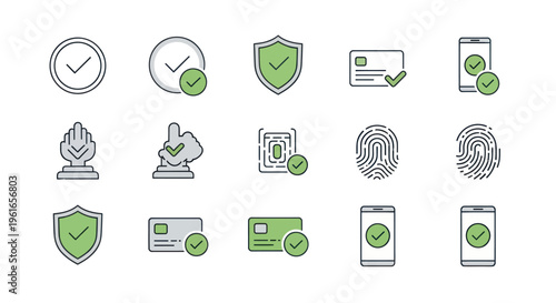 Security Icons: Verification, Protection, Identity, Finance, and Mobile Access