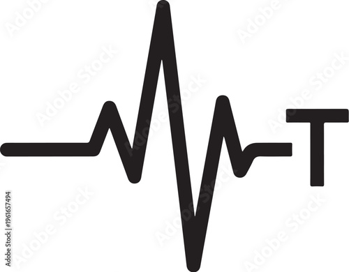 ECG heartbeat line, vector cardiogram symbol, medical pulse icon, black illustration