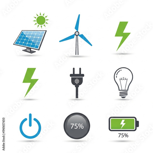 Renewable Energy Icons Set for Sustainability.