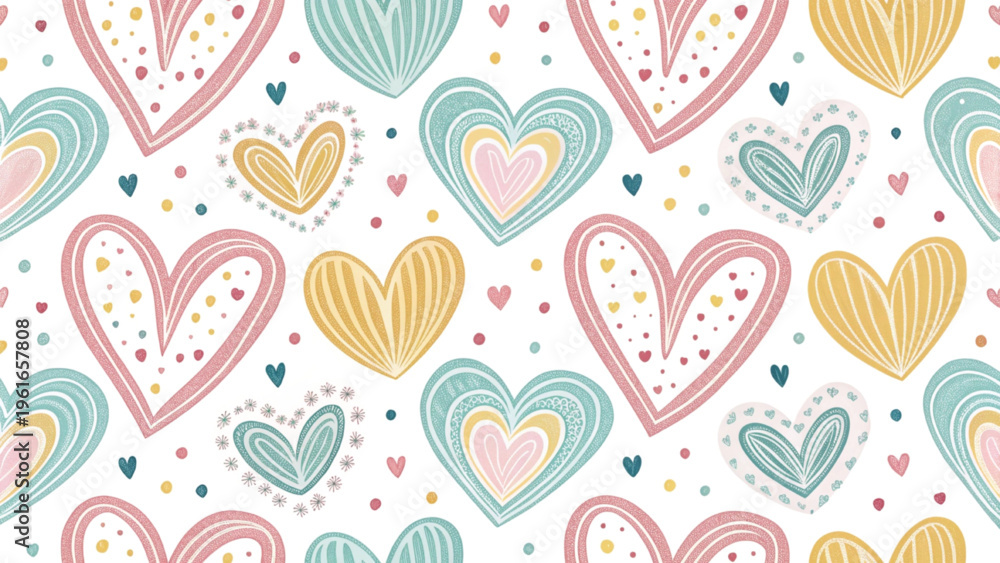 Fototapeta premium Cute seamless vector pattern featuring rounded heart-like strokes in mixed pastel tones