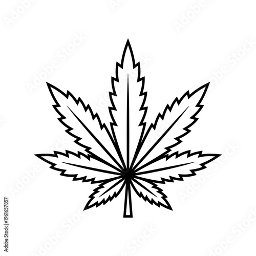 A detailed line drawing of a marijuana leaf on a plain background