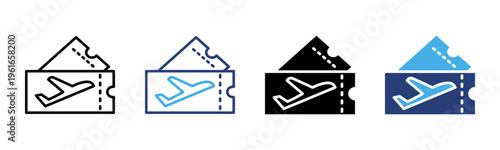 Flight Ticket icon set multiple style collection