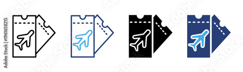 Flight Ticket icon set multiple style collection