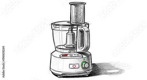 Food processor sketch, kitchen appliance drawing, cooking gadget illustration