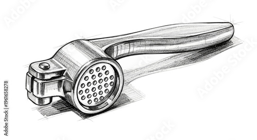 Garlic Press Kitchen Utensil - Hand Drawn Illustration