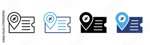 Flight Ticket icon set multiple style collection