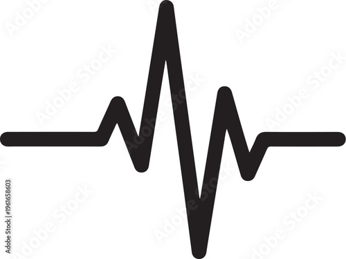 ECG heartbeat line, electrocardiogram wave, black medical icon, vector cardiogram