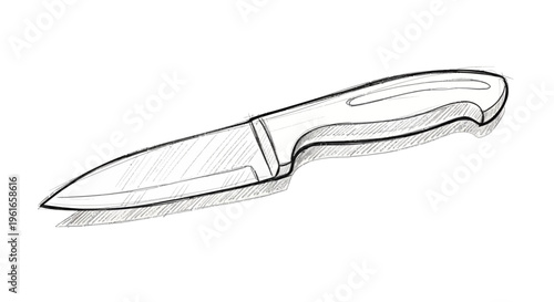 Hand-drawn sketch of a kitchen knife with shadow, isolated on white