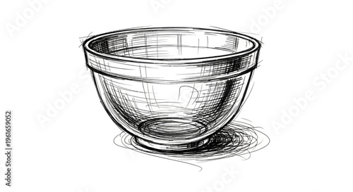 Sketch of a transparent glass bowl on a white background