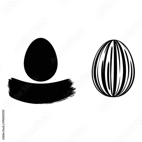 Comparison of a boiled egg and a hard-boiled egg with cracked shell illustration Vector, illustration