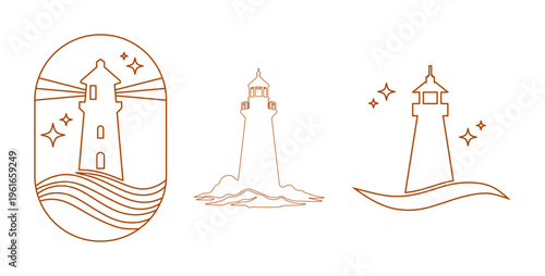 vector set stylized logo of lighthouse (outline)
