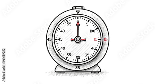 Vintage kitchen timer drawing, stopwatch illustration, countdown clock sketch