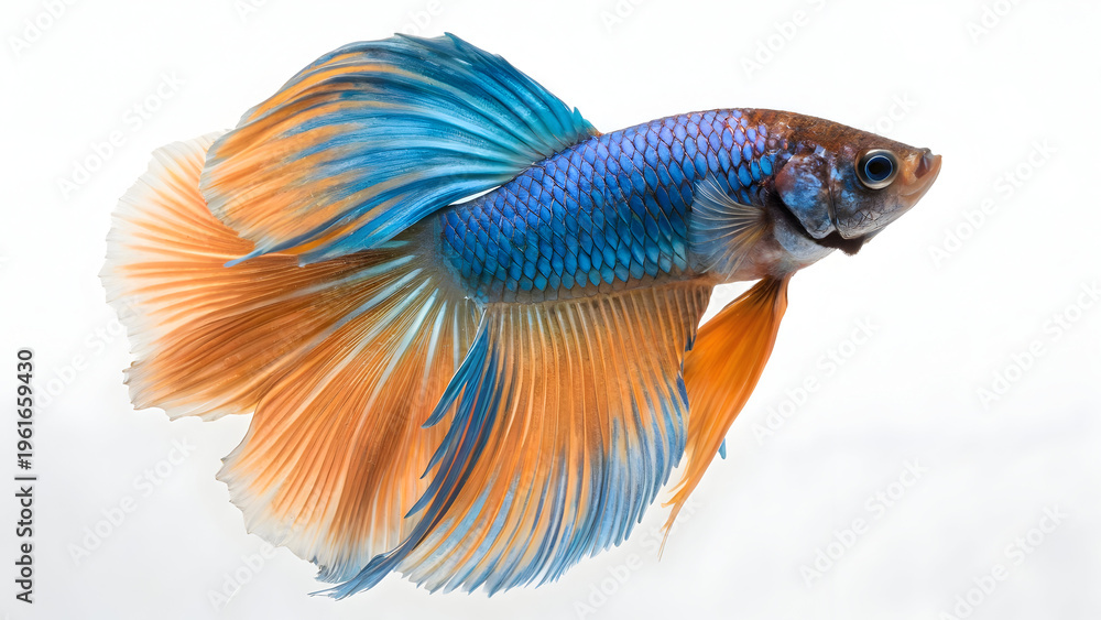 Fototapeta premium Vibrant orange and blue betta fish swimming