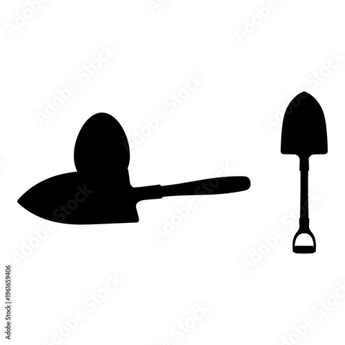 Comparison of an old fashioned shovel and a modern trowel Vector, illustration