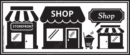 Shop Storefront Icons with Shopping Cart