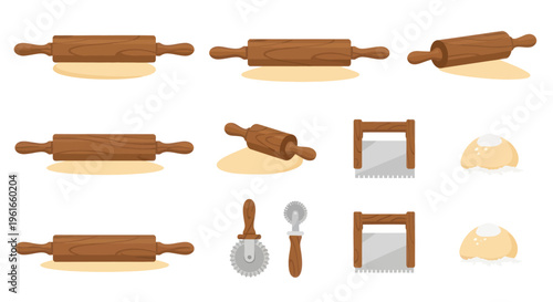 Collection of Rolling Pins, Dough Cutters & Pizza Cutter for Baking