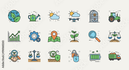 Smart Agriculture Icons: Technology, Sustainability, and Farming Innovations