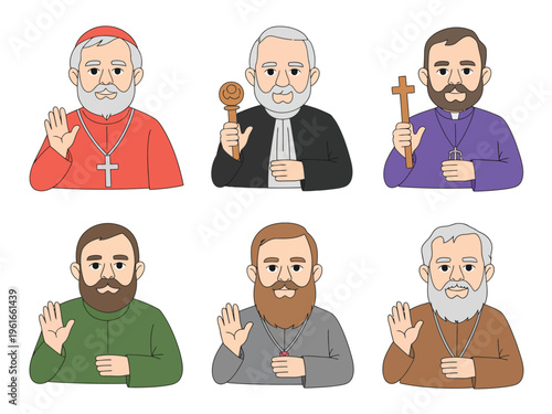 A collection of illustrated religious clergy members featuring various catholic church officials
