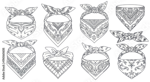 Collection of Hand-Drawn Bandanas with Paisley Patterns