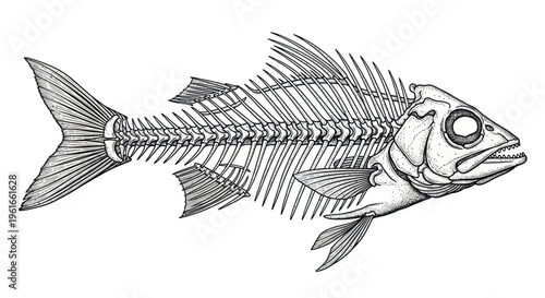 Detailed Fish Skeleton Illustration - Anatomy and Biology Concept